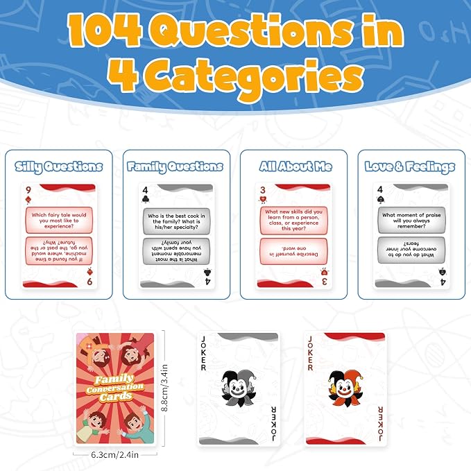 Kasfalci Family Conversation Cards, Conversation Starter Cards, Playing Question Card Games for Families, Family Board Games, Dinner Table & Road Travel Activities for Kids, Teens and Adults