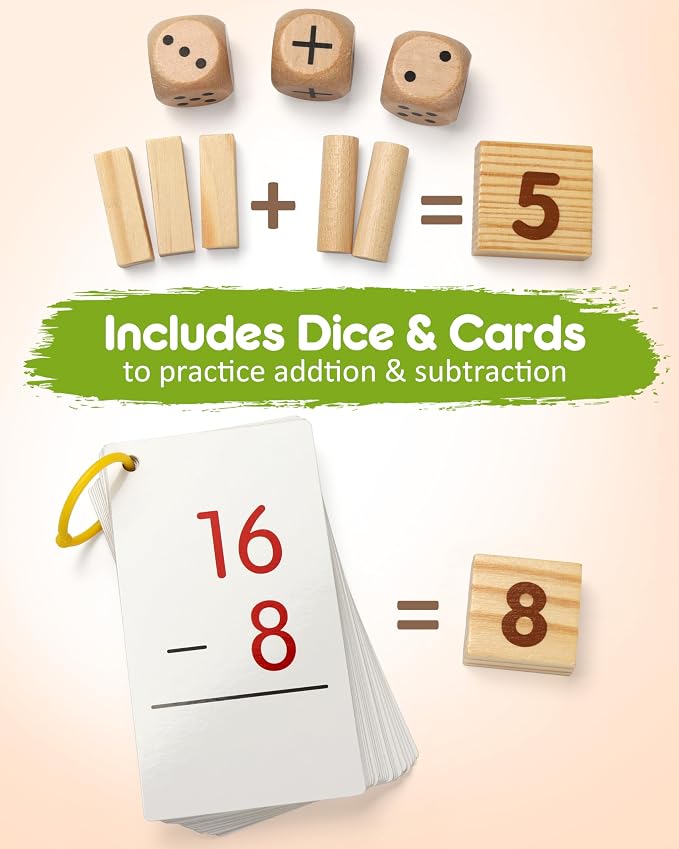 SYNARRY Wooden Counting Peg Boards - Montessori Math Manipulatives for Kindergarten Learning Activities, Number Addition and Subtraction Game, Easter Basket Stuffer Gift for Kid Ages 3-8