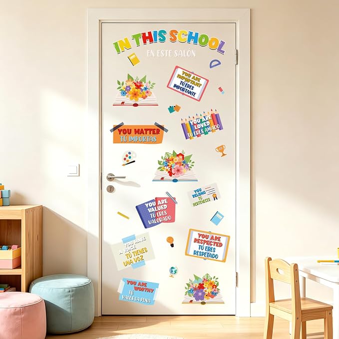 LHIUEM Positive Self-Affirmations Wall Sticker in This School Wall Decal | Inspirational Quote Window Clings Colorful Mental Health Therapy Decoration Bulletin Board Vinyl Sticker for Classroom