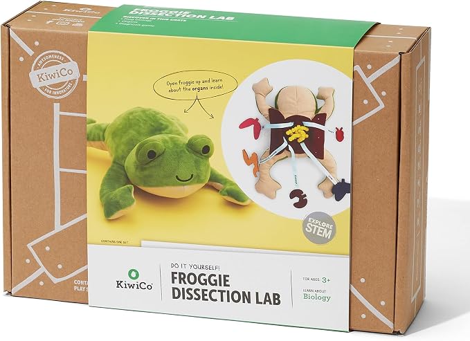 KiwiCo Froggie Lab Dissection Plush Toy | 5-Piece Organ Anatomy Learning Activity | Interactive Biology STEM Stuffed Animal for Kids Ages 3+ - Art & Science Gift
