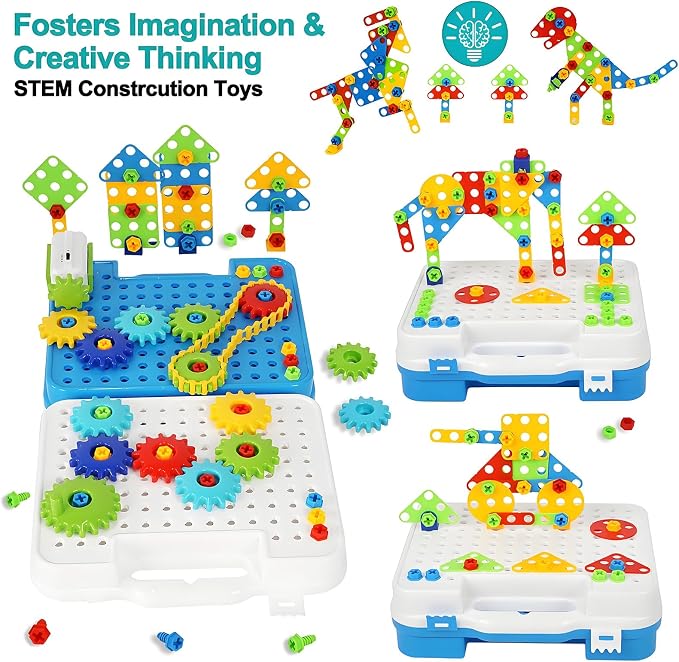 Gears toys for Kids Ages 4-8, STEM Educational Toys Gears Building Toy Set | 280PCS Electric drill toy; Engineering Building Blocks Learning Toy; Develop creativity & imagination; Gifts for Boys Girls