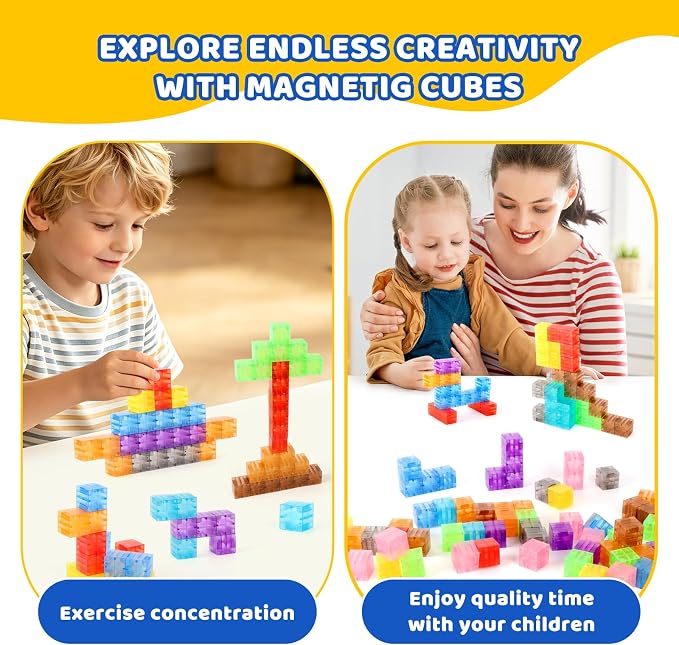 ZHENFINITY 100PCS Colorful Magnetic Building Blocks, STEM Construction Toy | Light-Through Blocks for Open-Ended Building, Creativity and Hands-On Play, Gift for Boys and Girls Ages 4-8