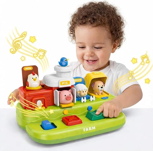 Baby Pop Up Toy, Music Sensory Montessori Toys for 1 Year Old | Interactive Pop Up Animal Toys, Cause and Effect, Educational Early Learning Gift for Toddlers 1-3