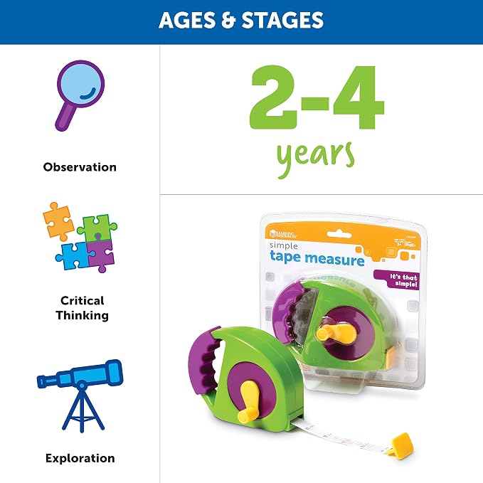 Learning Resources Simple Tape Measure - Kids Construction Toys, Preschool Activities, Pretend Play for Toddlers , Height Measurement Counting Tool, Fine Motor Skills, Homeschool