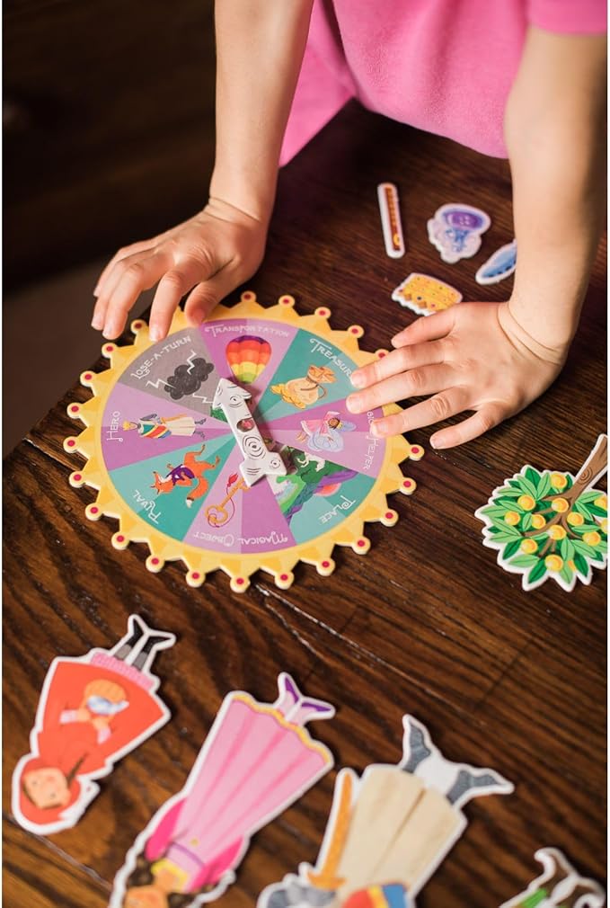 eeBoo Fairytale Spinner Game, Story Building Game, Ages 5+, 2-4 Players | Introduces storytelling & creative thinking. Includes spinner & thematic pieces to create your own story. 15 minute game play