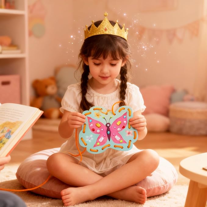 Lacing Cards for Kids Ages 3-5 - 8 Princess Sewing Cards, Toddler Toy