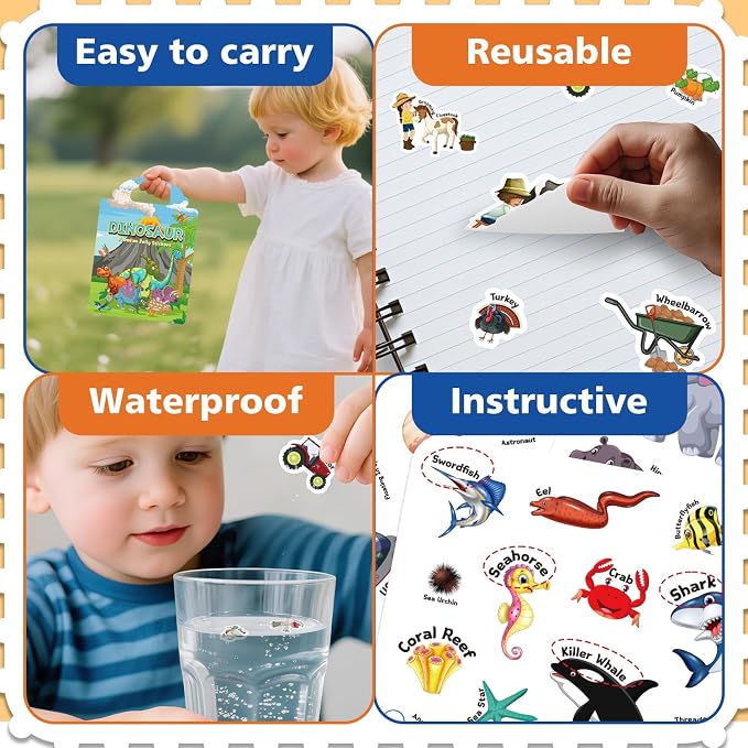 Reusable Sticker Book for Toddlers 3-6, Jelly Stickers for Kids, Sticker Activity Book Travel Toys for Car & Airplane, Educational Learning Gifts for Boys and Girls (Vehicles Cars theme)