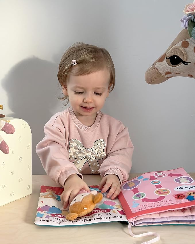 LeyaDoll Montessori Busy Book for Toddlers 1-3, 1 Year Old Girl Gifts | With Interactive Doll for Potty Training, Crinkle Pages, Fine Motor Skills Toys, Keep Toddlers Busy, Pink Gift Box Included