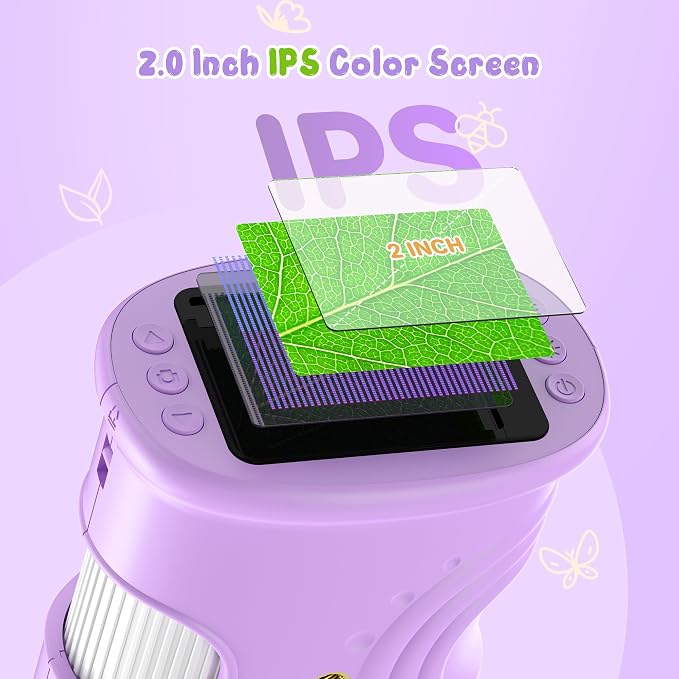 1000X Handheld Digital Microscope for Kids: Pocket Microscope with 2.0" IPS Screen - STEM Toys Birthday Gifts for Girls Boys - Portable Edu Science Kits Toddler Age 3-6 6-12 Purple
