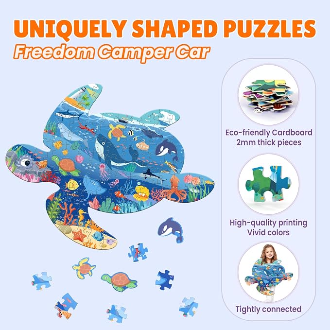 100 Piece Puzzles for Kids Ages 4-6 6-8, Sea Turtle Puzzles for Boys Girls | Jigsaw Puzzle for Kids, Ocean Animal Shaped Floor Puzzles Preschool Educational Learning, 21"×30" Jumbo Puzzle Toys For Child