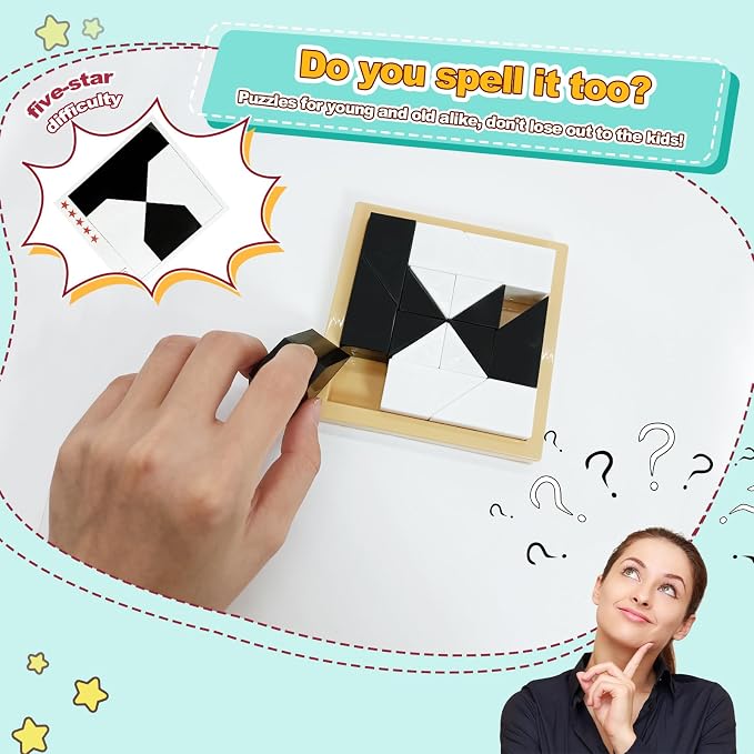 3D Spatial Stacking Puzzle, Brain Teaser for Kids & Adults, 16 ABS Geometric Pieces with Challenge Booklet & Storage Tray