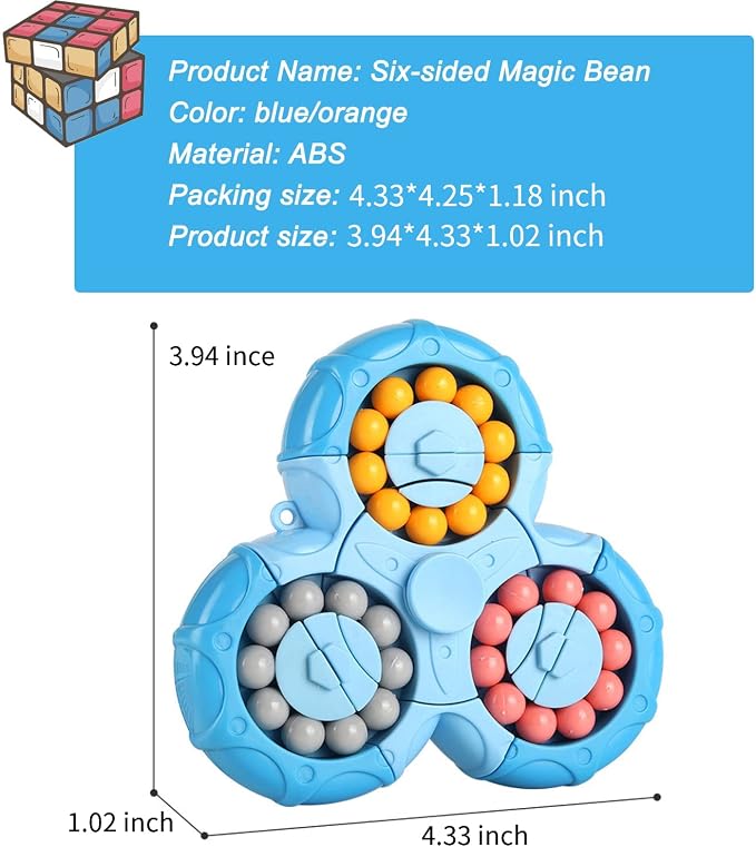 SUOXU Magic Bean Rotating Brain Teaser Finger Puzzle Toy,Boys Girl Handheld Spinner Stress Anxiety Relief Ball Game Sensory Toys, Gift for Kids Ages 3Above Easter Christmas Birthday New Year (Blue)
