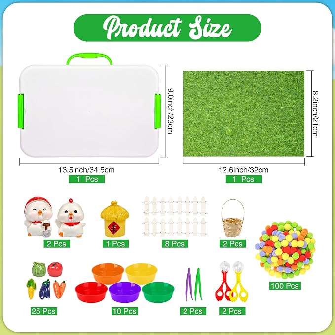 Cinrobiye 152 Pcs Vegetable Learning Activity Set, Farm Vegetable Sorting Game with Garden Vegetables and Farm Accessories for Fine Motor Activities, Preschool Classroom Learning & STEM Education