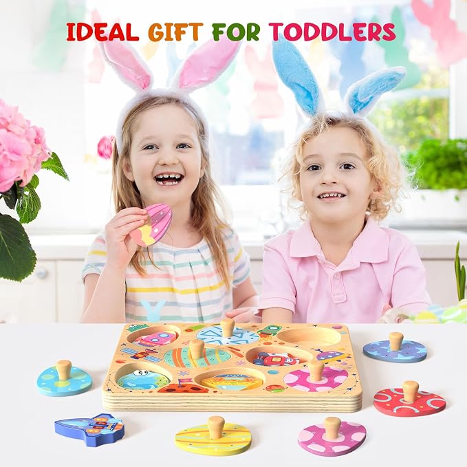 Zeoddler Wooden Puzzles for Toddlers, 8 Pcs Space Matching Egg Puzzle, Solar System for Kids, Montessori Toys for Boy Girl Easter Birthday Gifts, Educational Toys for Boys, Girls