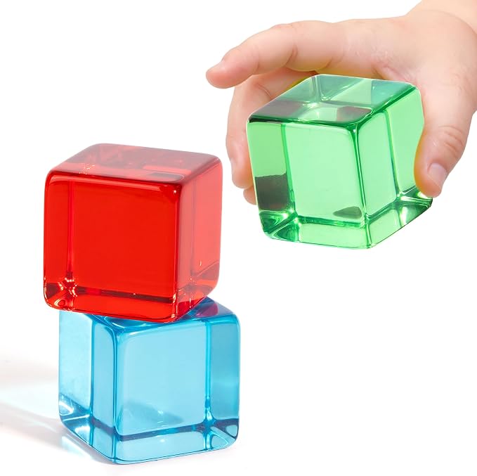 Woodtoe Large Building Blocks for Toddlers, Montessori Stacking Toys for 1 2 3 4 Year Old Baby Boys Girls, No Choking Hazard, Big Acrylic Gem Cubes Rainbow Blocks, STEM Sensory Toy Gifts for Kids 1-3