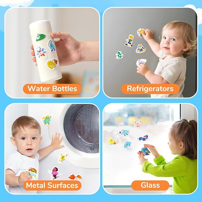 JoyCat Reusable Weather Theme Sticker Book, Travel Toys for Toddlers & Kids | Washable stickers make a kids' activity book for car, airplane and road trips; educational birthday gifts for boys and girls.