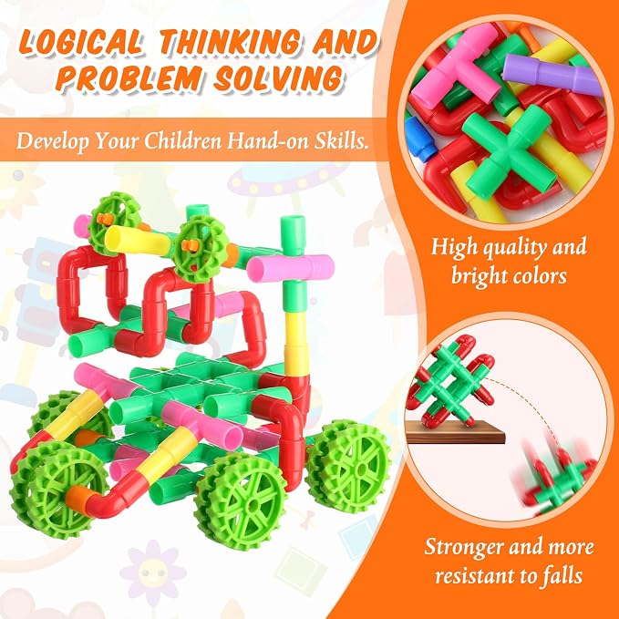 Libima 300 Pcs Tubular Pipes Building Blocks for Kids Over 6 Years Old Stem Building Toy Colorful Tube Pipe Toy Construction Set for Toddlers Educational Preschool Learning