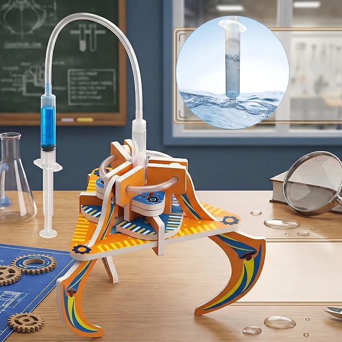 STEM Science Kit Hydraulic Claw, Engineering Toy, Teach Hydraulic Principle | Learn fluid pressure & energy conversion! Build a hydraulic claw with shafts, easy assembly. STEM experiment for kids.
