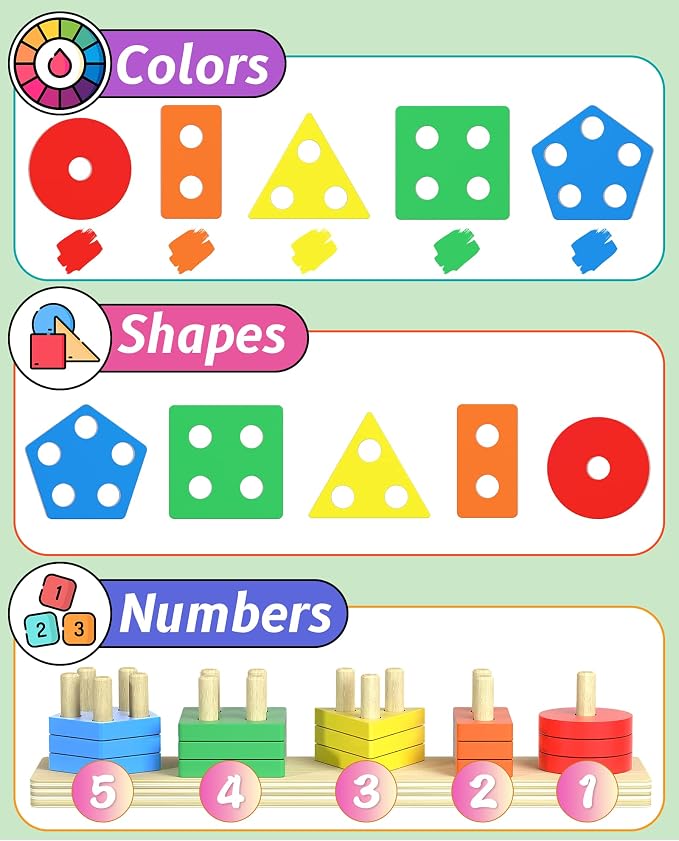 kecristv Montessori Toys for 1 2 Year Old Girl and Boy Birthday Gifts | Toddler Toys 1-2 2-3, Shape Sorter, Wooden Block, Learning Educational Sensory Stacking Toy, Toddler Puzzles, Birthday Gifts