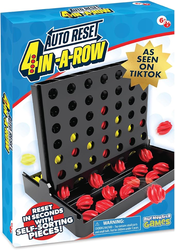 Auto Reset - 4 in a Row Board Game - Board Games for Family Night - Strategic Game Play - Multi-Player Board Games - Ages 6+