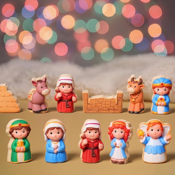 Kathfly 36 Pcs Wooden Community Helpers Nativity Scene, Career Figures Toy | Multicultural Career Blocks for Social Emotional Learning, Creative Play Figures, Preschool Classroom Teaching Wooden Set