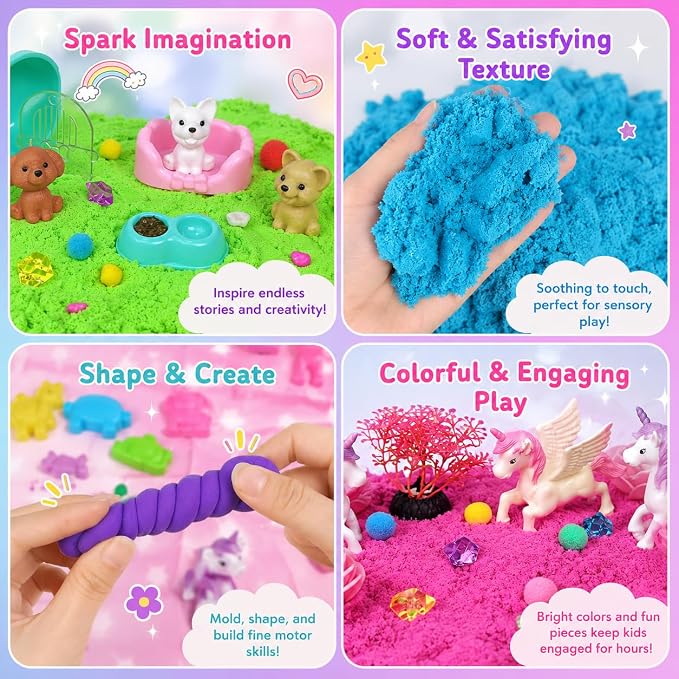 AGENTLAN Stackable Sensory Bin, Unicorn & Pet Sensory Sand Play Set | Unicorn and pet sand box with play sand, sensory toys for toddlers boys and girls, gift for girls ages 3-8