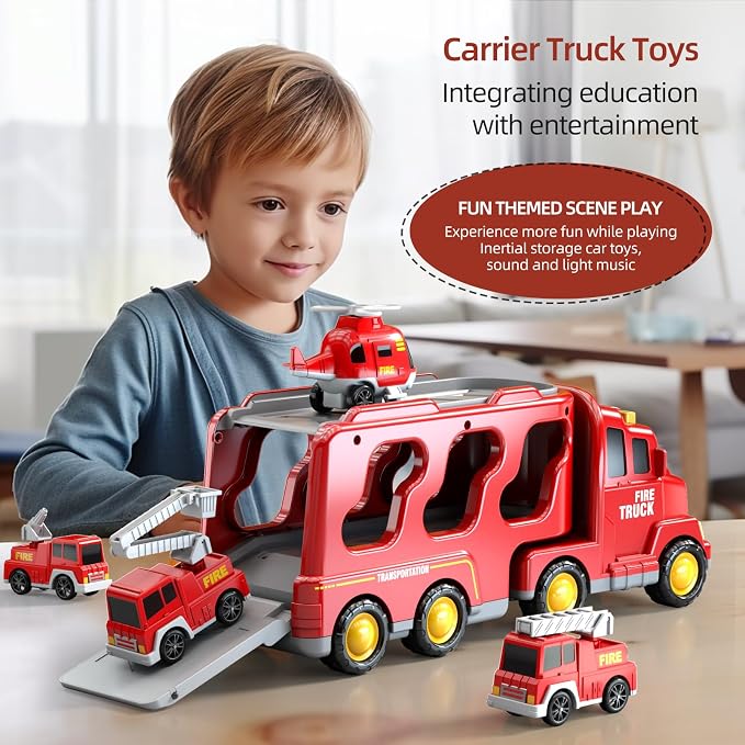 Beby Buty 5 in 1 Fire Truck Cars for Toddlers 3-5, Boy Car Truck Toys with Light Sound, Birthday Gifts for 3 4 5 6 Year Old Boy
