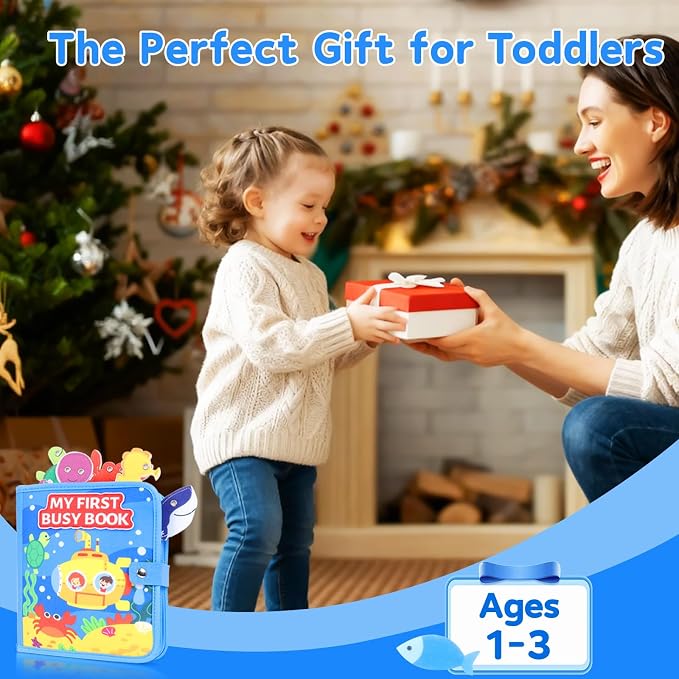Ocean Busy Book for Toddlers 1-3 Montessori Toys Busy Board for 1 Year Old Boy Gifts Girl Toys Educational Learning Quiet Activity Books Toddler Easter Basket Stuffers Travel Toys Sea Animals