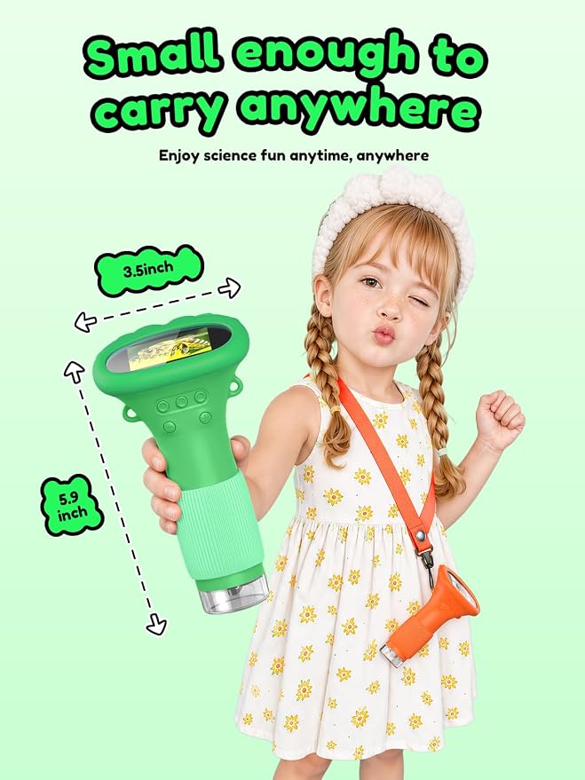 Acoath Microscope for Kids, 1000X Handheld Digital Miniscope with 2.0" Screen, Portable Pocket Microscope Education Toys Birthday Gifts for Age 3 4 5 6 7 8 9 10 Girls Boys-Green