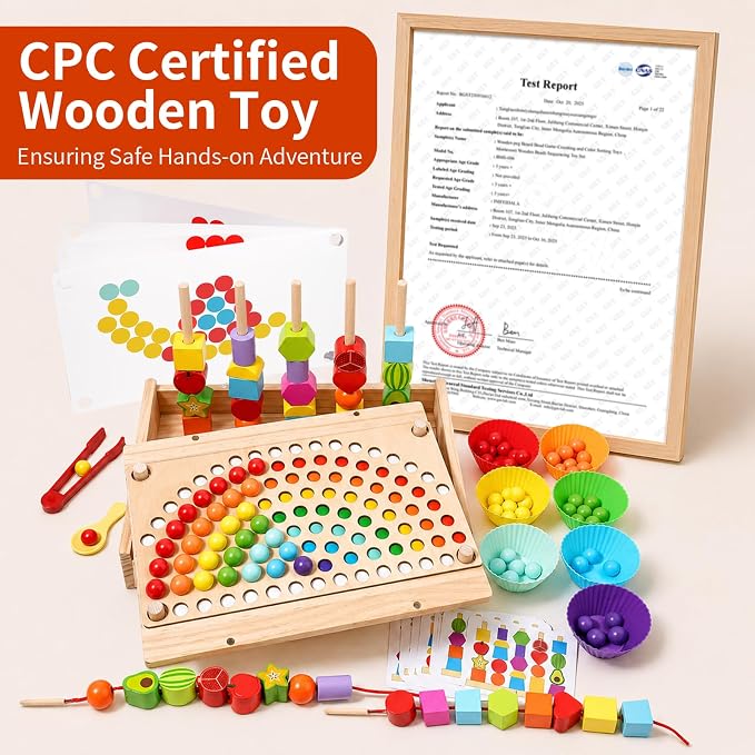 INIFEIDALA Montessori Toys for 3 4 5 Year Old,Gifts for Toddlers | Stacking Blocks, Lacing Beads & Shape Stacker, Wooden Beads Sequencing Toy Set, Fine Motor Skills & STEM Preschool Learning