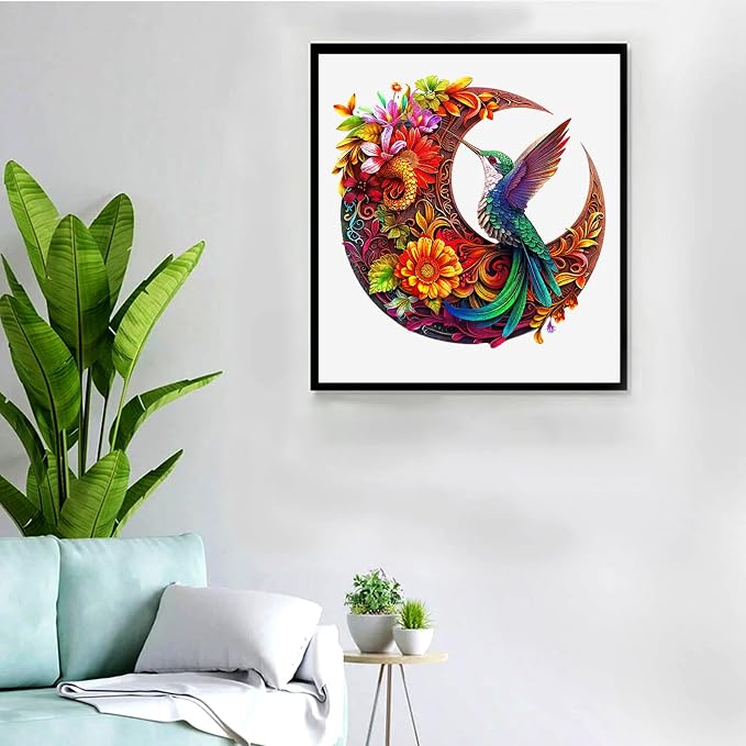 Unique Wooden Puzzles for Adults, Hummingbird Puzzle 500 Pieces 16.9" x 16.9", Animal Shaped Wood Puzzles Adult, Wooden Jigsaw Puzzles for Adults, Family Games for Kids and Adults