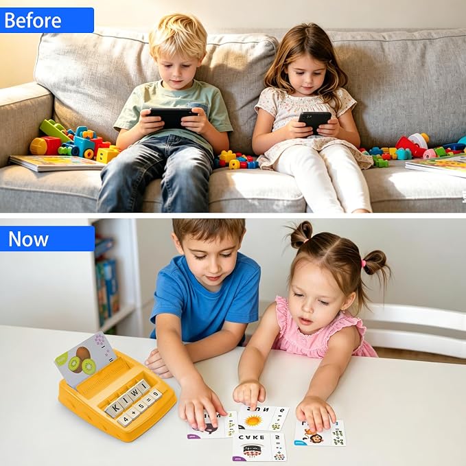 Educational Toys for Kids Ages 3-8, Matching Letter Spelling Game ABC Math Learning, Xmas Birthday Party Gifts for 3 4 5 6 7 8 Year Olds Boys and Girls Yellow
