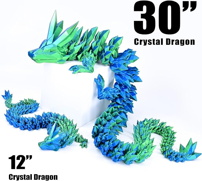 30 Inch Large 3D Printed Dragon 76cm Long Fidget Toy Gift Decor | Flexible Giant Articulated Dragon Toy, Home Desk Decoration, Birthdays Christmas Gift for Kids Boys Girls Adults, Blue Green