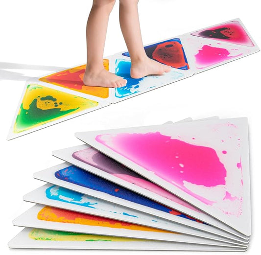 LONGKING 6-Sheet Liquid Triangle Sensory Tiles, Colorful Floor Tile for Play Centers, Playroom, Lava Tiles, 12.7" x 14.7" | Sensory floor tiles, soft liquid gel, 12.7"x14.7", color movement play mat, playroom classroom daycare, 6-sheet