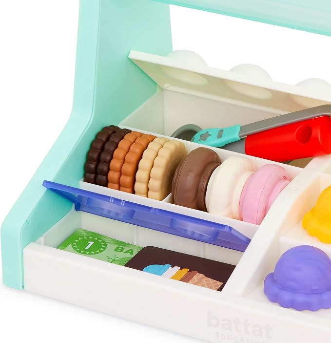 Battat Education – Ice Cream Toys for Kids – Play Ice Cream Set – Ice Cream Stand for Toddlers – Ice Cream Playset – 3 Years + – My Ice Cream Shop (60 Pcs) | Educational ice cream stand with scoops, cones, play cards, money, menu, game wheel, and guide...