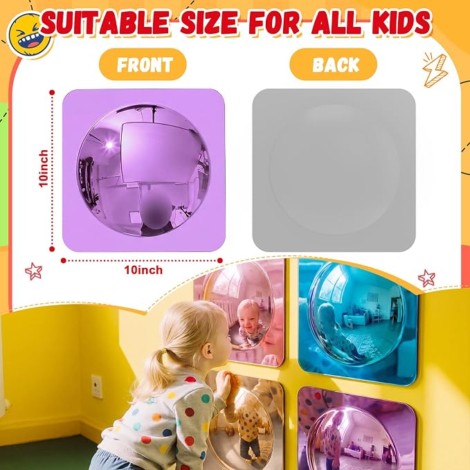 Geiserailie 4 Pcs Sensory Wall Bubble Mirrors, 10 x 10 Inch, CPC Certified | Colorful Acrylic Convex Mirrors, Sensory Room Must Haves, Classroom Learning Tool, Calming Corner, Preschool Daycare Activity
