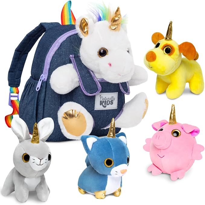 Naturally KIDS Toddler Unicorn Backpack w Plush Unicorn Toys for Kids 2-5 | Unicorn Gifts for Kids 2-6 Gift-Ready Box, Birthday Gifts for 2 3 4 5 6 Year Old Girls, Boys