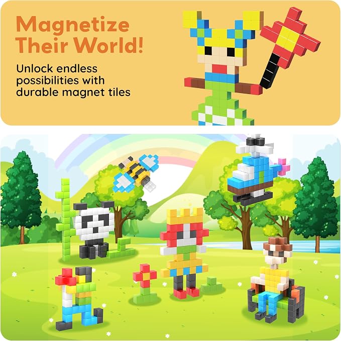 PicassoTiles 108 Piece Magnetic Cubes, 1 Inch STEM Building Set for Kids 3+ | 50+ design idea book included, hidden connector construction, BPA-free non-toxic materials, preschool ready, screen-free play