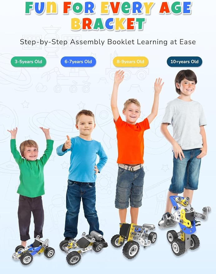 10 in 1 STEM Toys for 5 Year Old Boy, Building Toys for Kids Ages 4-8 5-7 6-8, STEM Engineering Construction Kit with Electric Motor, Educational Science Gift for 5 Year Old Boys