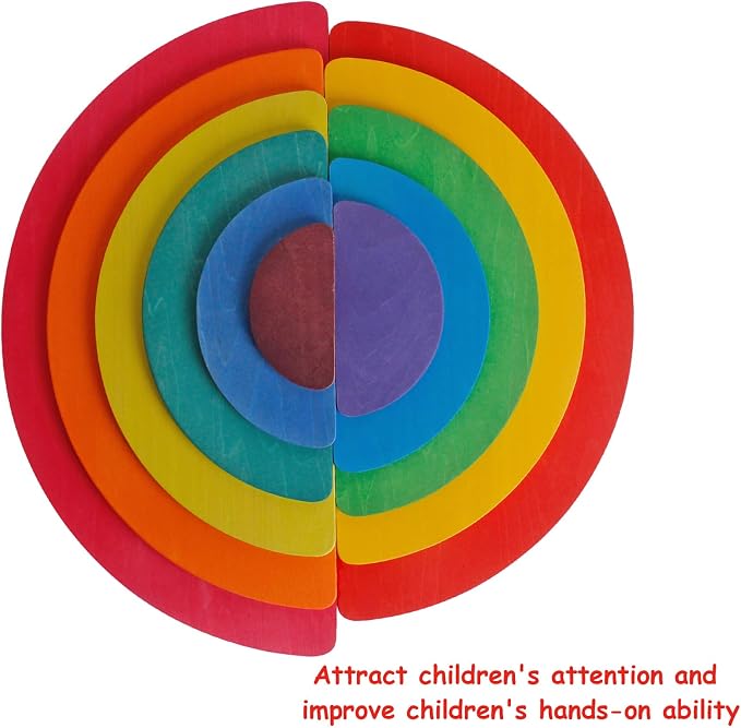 Dinhon 11Pcs Semicircle Stacking Toys Game Rainbow Stacker Wood Building Blocks Set for Kids Construction Building Toys Set Preschool Wooden Blocks for Boys Girl Colorful Learning Educational Toys