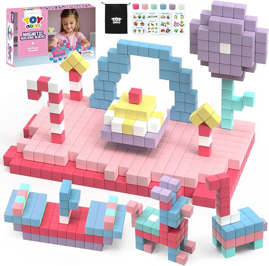 TOY Life Pastel Magnetic Blocks, 48-Piece STEM Set, Ages 3-8 | 6 soft colors, smooth ABS cubes, open-ended construction, spatial play, birthday gift