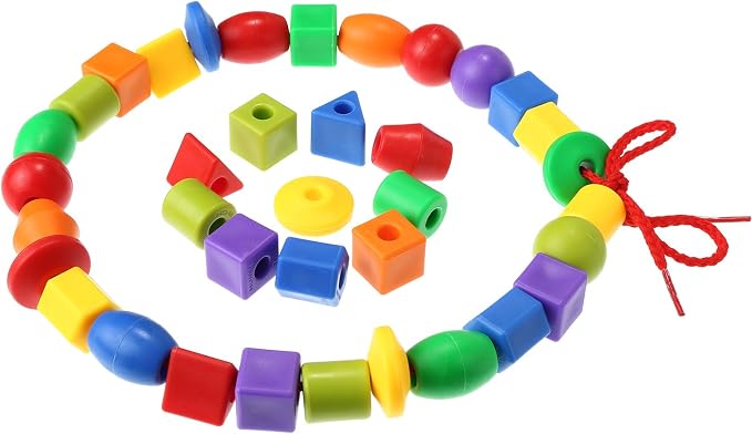 TOODOO Plastic Lacing Beads with 100 Beads and 10 Colorful Strings, String Bead Set for Toddlers Preschool Learning Educational Occupational Autism Hand-Eye Coordination & Color Sorting Toys for Kids