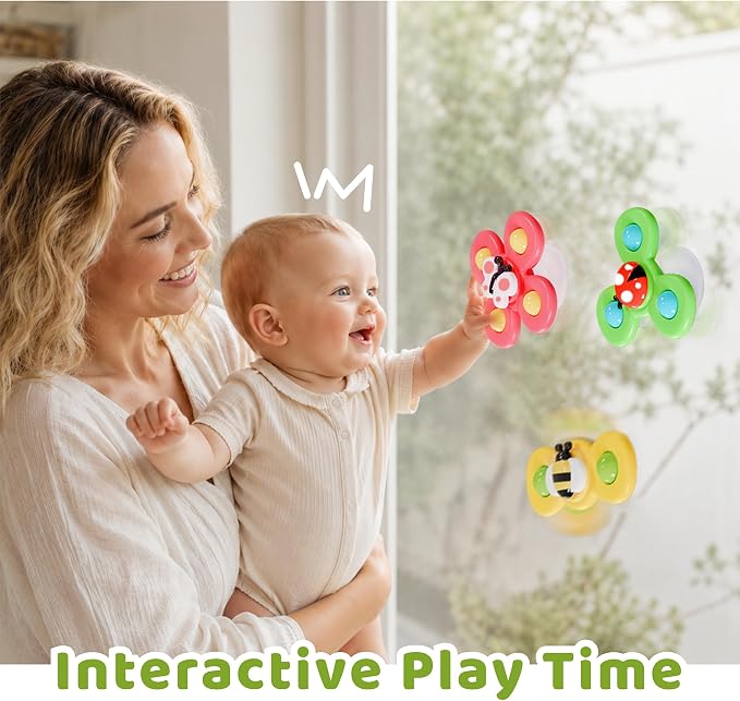 LiKee Strong Suction Cup Fidget Rotating Sensory Bath Toys for Baby Christmas Stocking Stuffers, Airplane Car Travel Table & Window Toys for Toddler Boys and Girls, 10+ Months