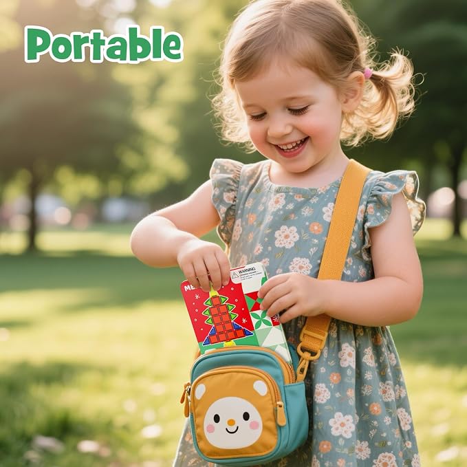 Magnetic Tiles Travel Storage Mini STEM Blocks Festive Box 26PCS 3+ | STEM magnetic building tiles with festive travel box. Great for road trips, airplanes, Montessori play & on-the-go fun