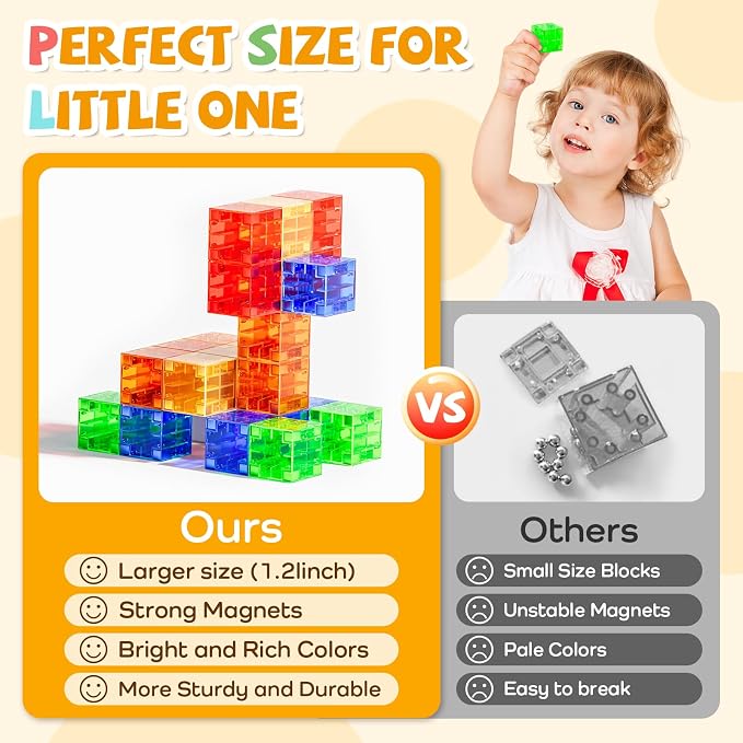 SYSKENI 35PCS Mini Farm Magnetic Blocks Travel Set for Kids Ages 3-5 4-8 | Magnetic Blocks Travel Toys Portable Magnet Cubes STEM Learning Toys with Portable Iron Storage Box Christmas Birthday Gifts