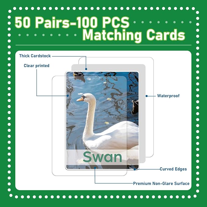 gisgfim 100 PCS Memory Matching Games Spanish English Bilingual Animal Memory Matching Games Educational Game for Kids and Adults A Fun & Fast Animal Game Toddlers Preschool Family Board Gift