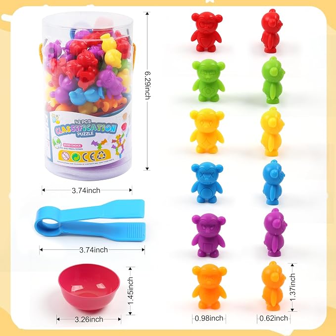 UNIQUE KIDS Counting Matching Game with Sorting Cups, Color Classification and Sensory Training Educational Learning Toys Set Gift for Toddlers Preschool Ages 3 Years and up