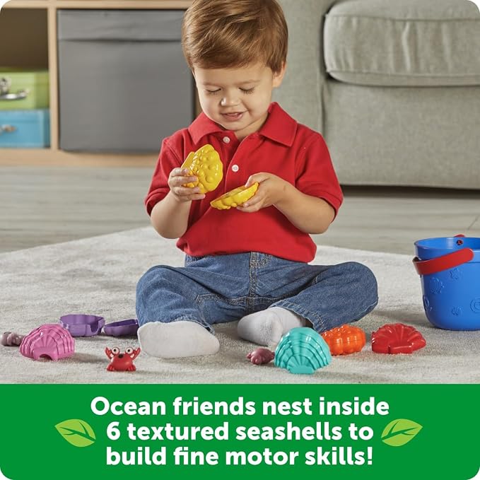 Learning Resources Ocean Emotions Seashells | Sea Animals and Bucket, Sand Toys for Sandbox, Kids Beach Toys, Summer Sensory Bin Toy, Outdoor Water Toddler Toy