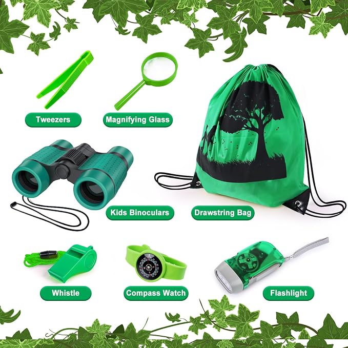 Kids Explorer Kit & Bug Catcher Kit, 7 Pcs Kids Outdoor Exploration Set | Camping Gear with Backpack & Binoculars, Ideal Outdoor Adventure Toys for Boys Girls 3-12
