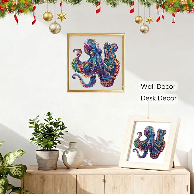 Qiuenisray Wooden Puzzles for Adults, Octopus Ocean Jigsaw Puzzle 200 Piece | Cool Wood Puzzle Wall Decor, FSC Certified Unique Animal Adult Puzzles Piece, Creative Gift for Family Game 11.2x11.2 in
